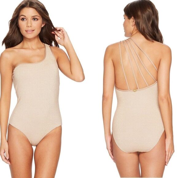 Jantzen Gold Texture One Shoulder One-piece size L/Xl. New without tags - Picture 1 of 7